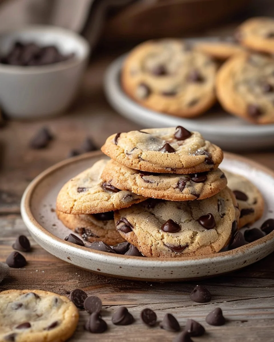 Freshly baked bakery style chocolate chip cookies on a cooling rack.
