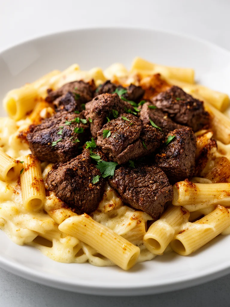 Cajun Steak Tips with Cheesy Rigatoni