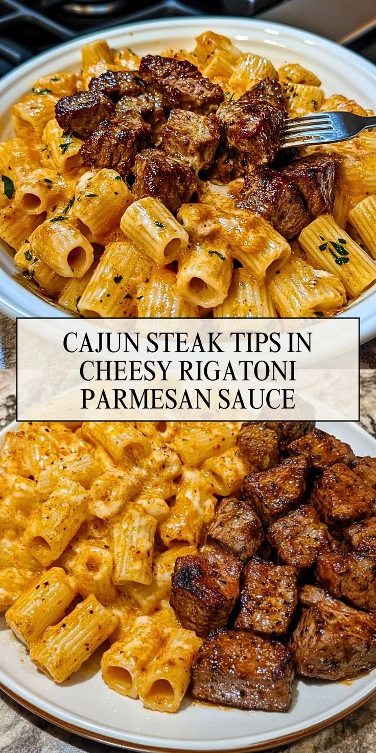 Cajun Steak Tips with Cheesy Rigatoni