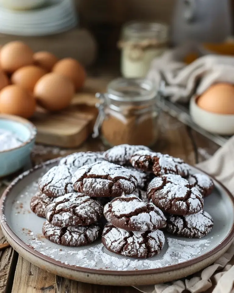 Delicious homemade Chocolate Crinkle Cookies dusted with powdered sugar