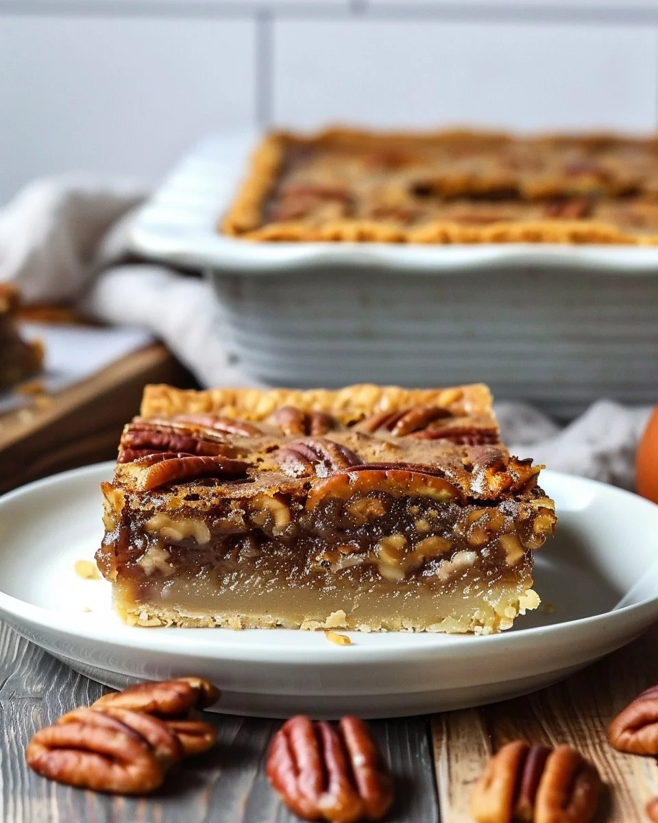 Delicious Easy Lazy Girl Pecan Pie Bars served on a plate with a fork