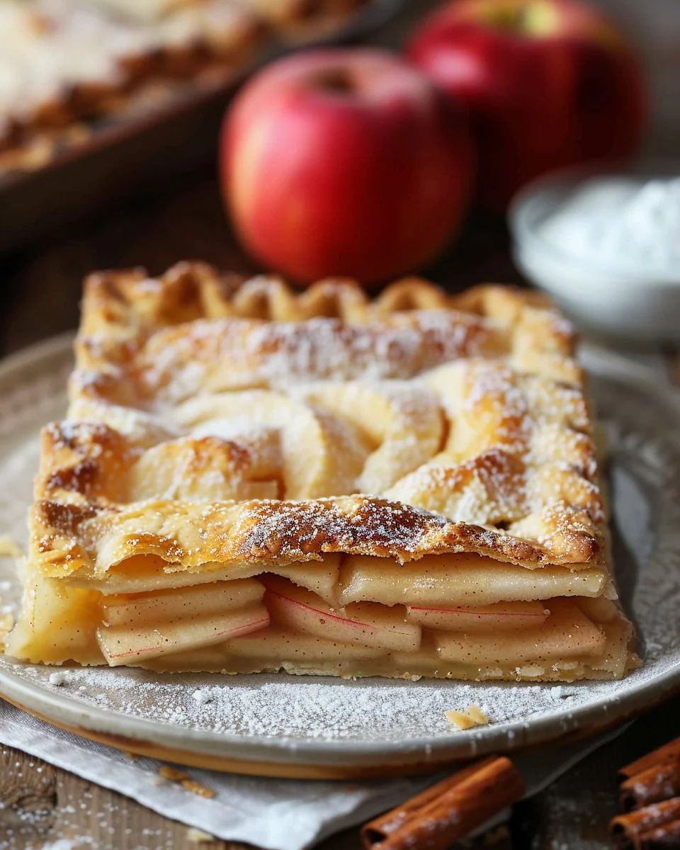 Delicious glazed apple slab pie ready to serve