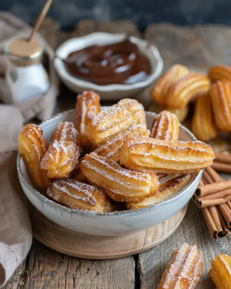 Delicious homemade churro bites dusted with cinnamon sugar and filled with Nutella