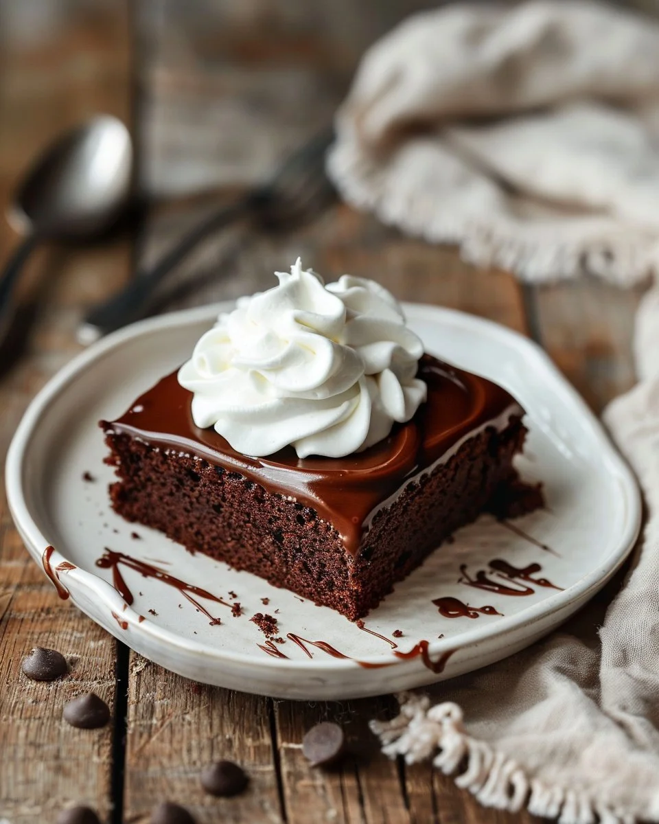 Moist Chocolate Sheet Cake with Whipped Cream and Ganache