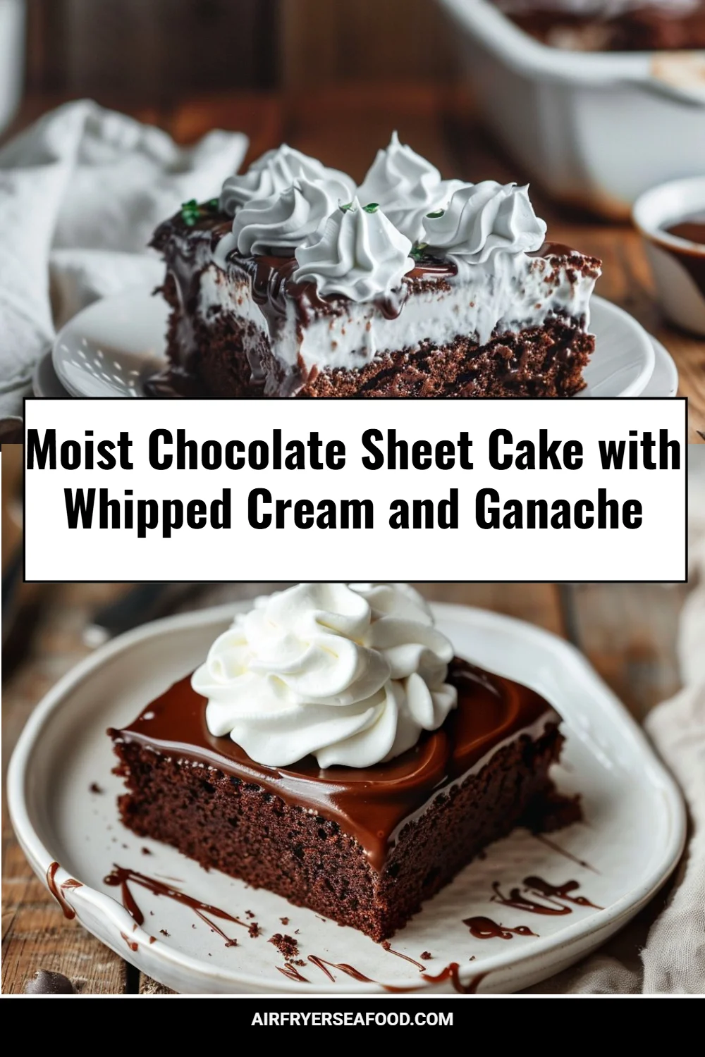 Moist Chocolate Sheet Cake with Whipped Cream and Ganache