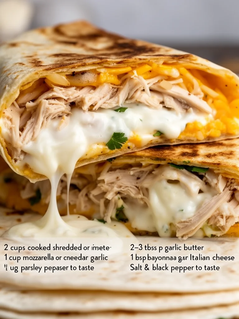 Cozy Cheesy Garlic Chicken Wraps