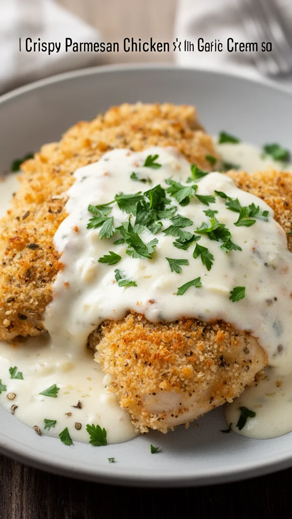 Crispy Parmesan Chicken with Garlic Cream Sauce