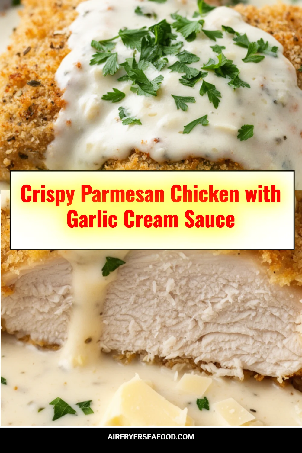 Crispy Parmesan Chicken with Garlic Cream Sauce