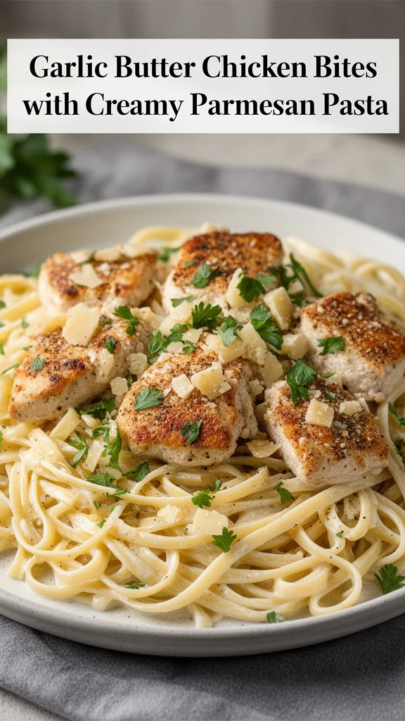 Garlic Butter Chicken Bites with Creamy Parmesan Pasta