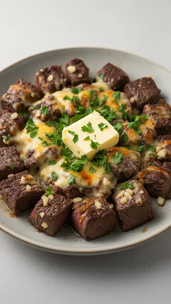 Delicious garlic butter steak bites served on a plate