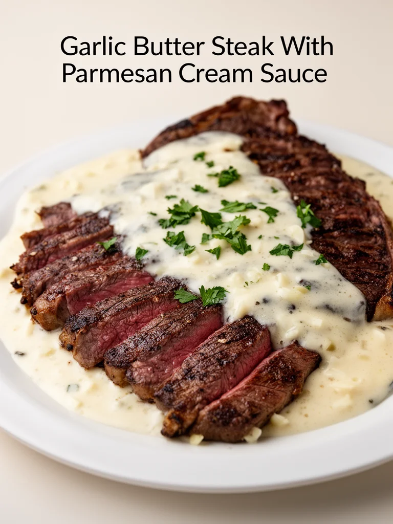 Garlic Butter Steak With Parmesan Cream Sauce