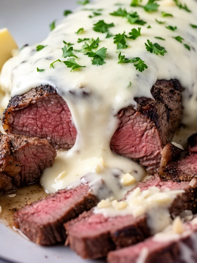 Garlic Butter Steak With Parmesan Cream Sauce