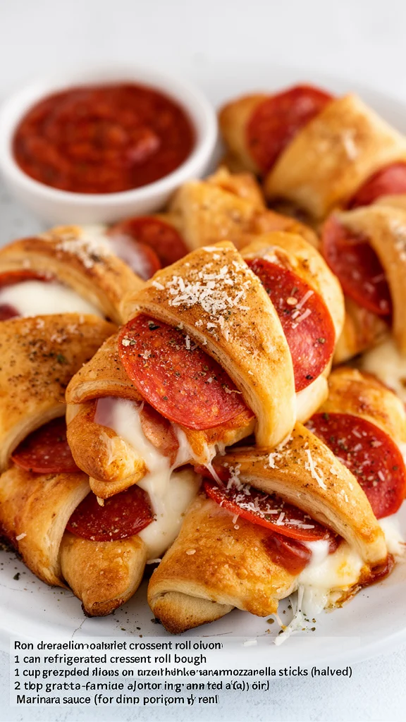 Delicious mozzarella pepperoni croissant rolls on a plate