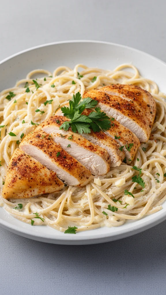 Savory Cajun Chicken and Creamy Garlic Parmesan Linguine