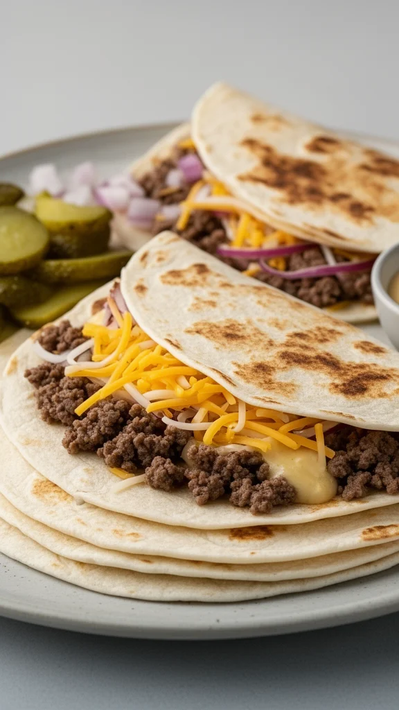 Smashburger Quesadillas with melted cheese and fresh ingredients