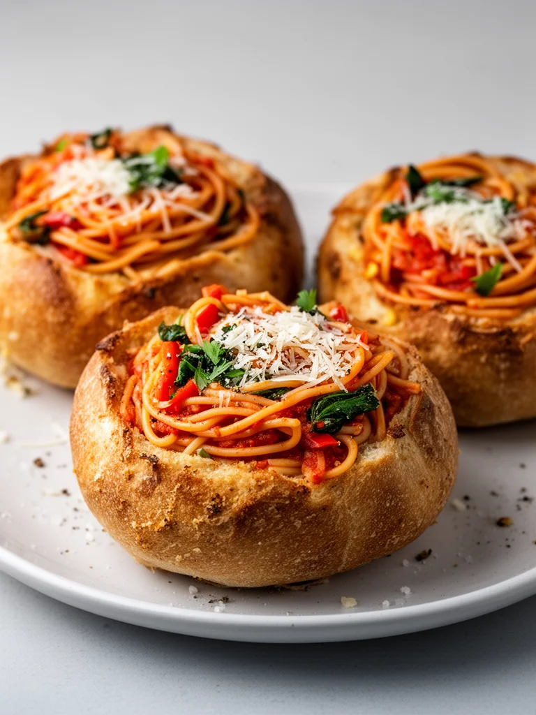 Spaghetti Garlic Bread Bowls