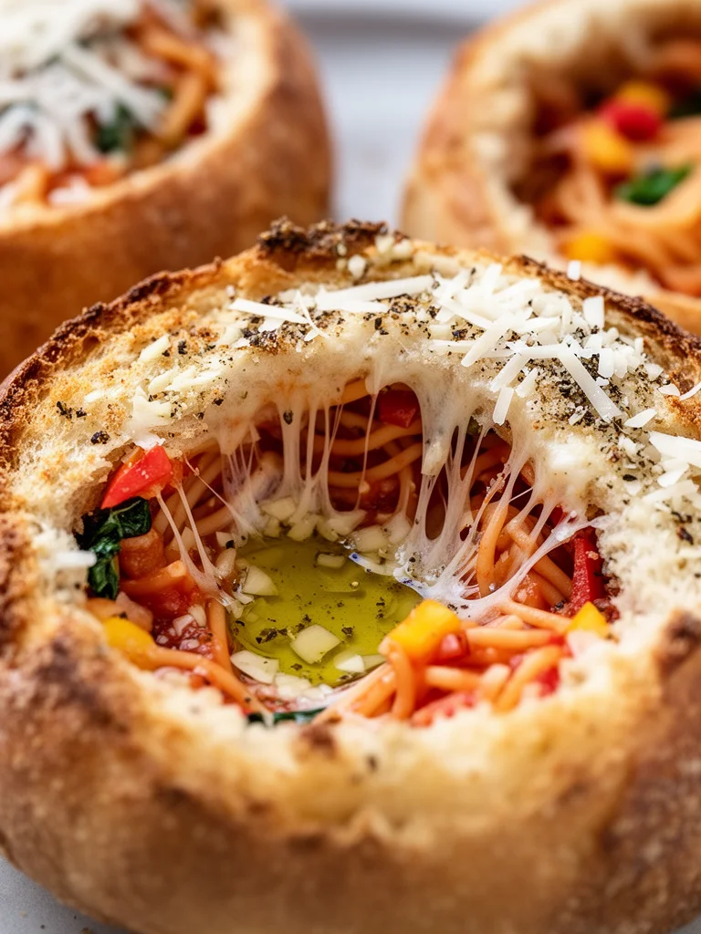 Spaghetti Garlic Bread Bowls