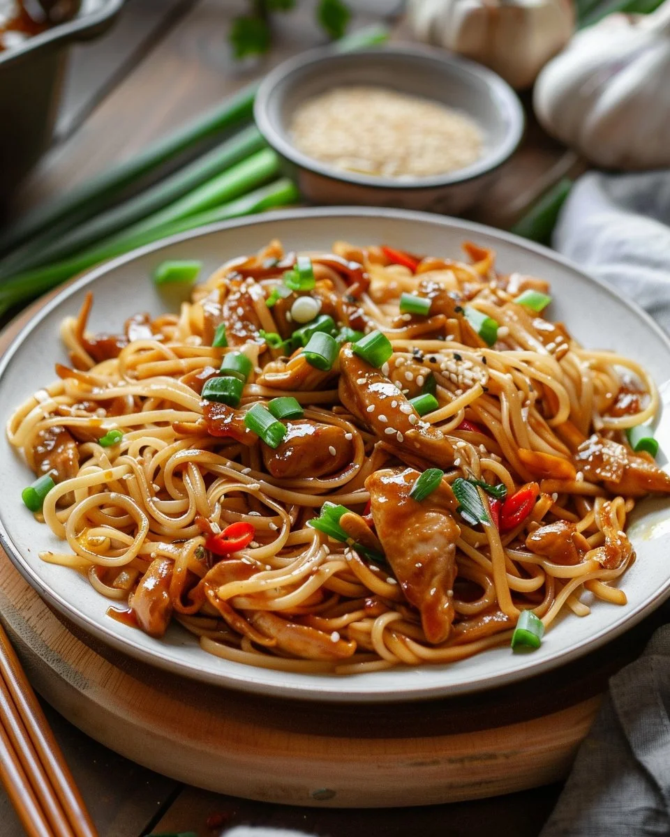Sticky Garlic Chicken Noodles